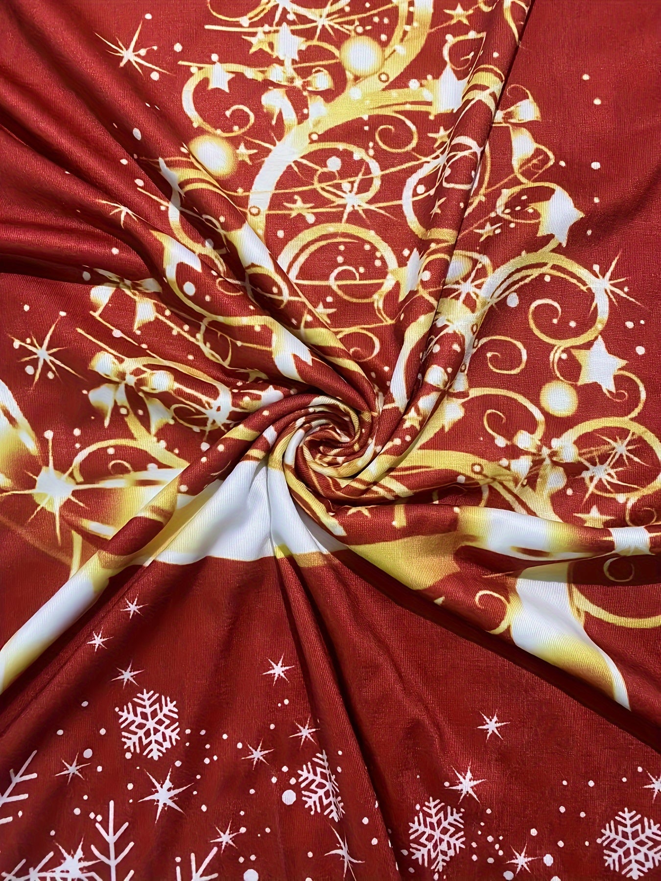 Women's Plus Glitter Christmas Tree & Snowflake Print Long Sleeve Tee Dress