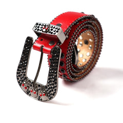 Rhinestone Men's Skull Belt Western Cowboy Stylish Belt Metal Buckle Bling Belt