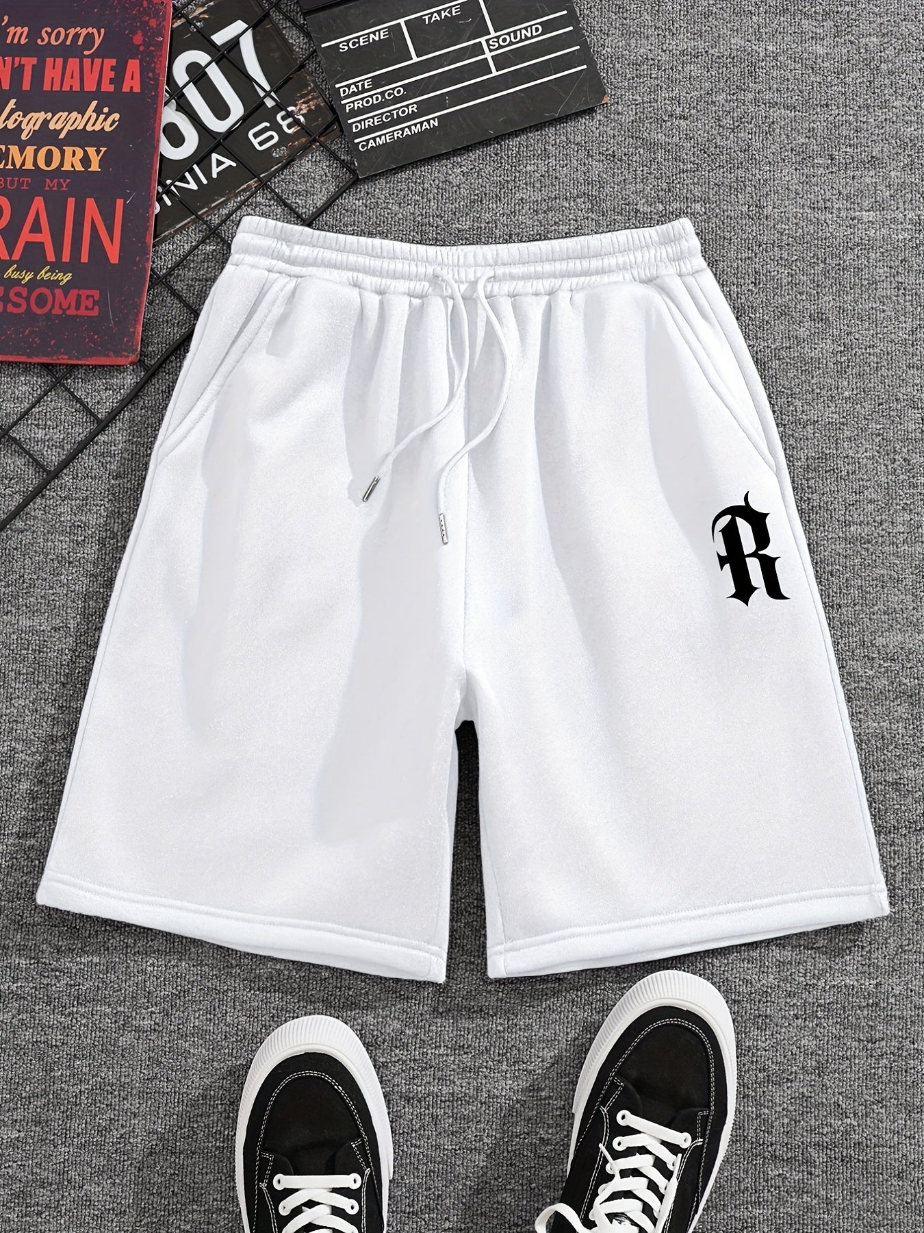 Men's R Graphic Drawstring Shorts for Summer