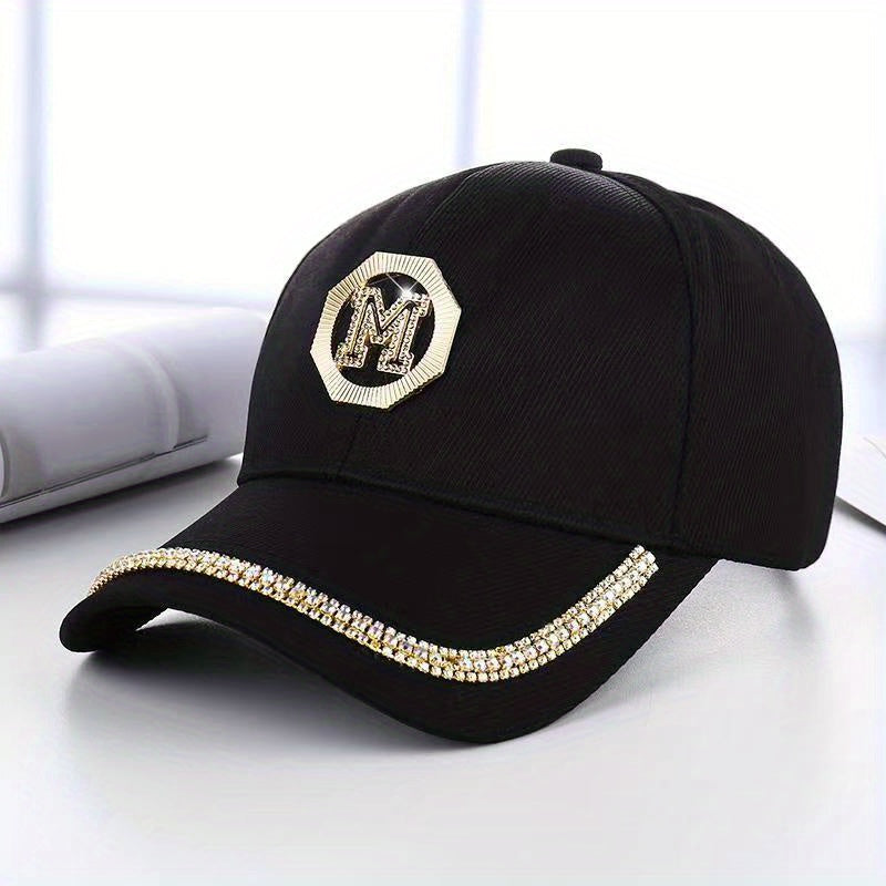 Rhinestone M Label Baseball Cap Lightweight Adjustable Golf Sun Hat