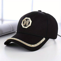 Rhinestone M Label Baseball Cap Lightweight Adjustable Golf Sun Hat