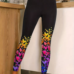 Colorful Heart Print High Rise Leggings