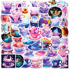 50pcs Tea Cup Stickers Waterproof DIY Bottles Laptops Phones Decal