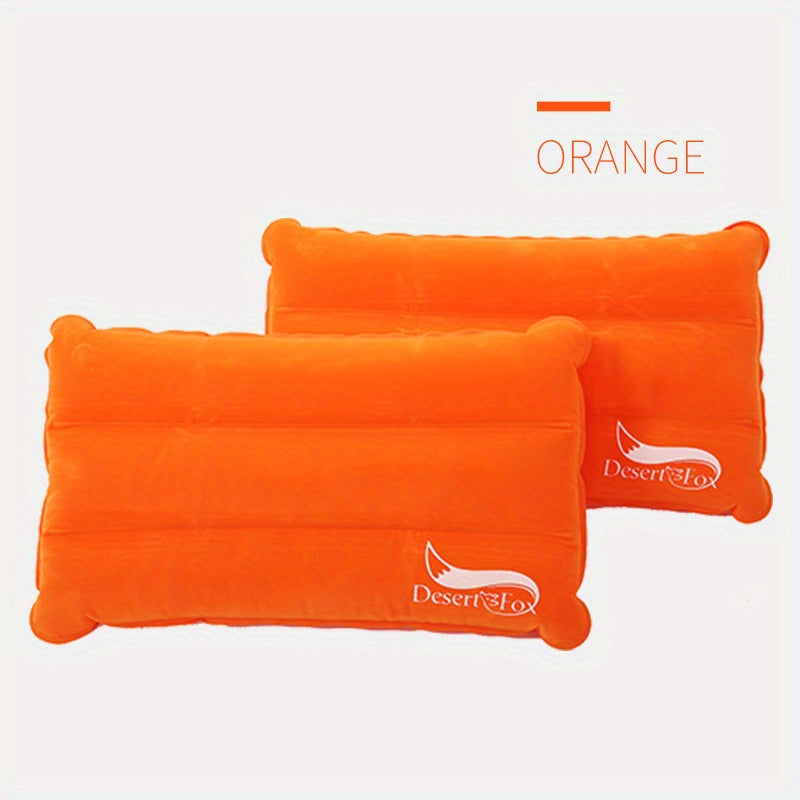 Compact Flocked Fabric Air Pillow for Camping Ergonomic Support Orange