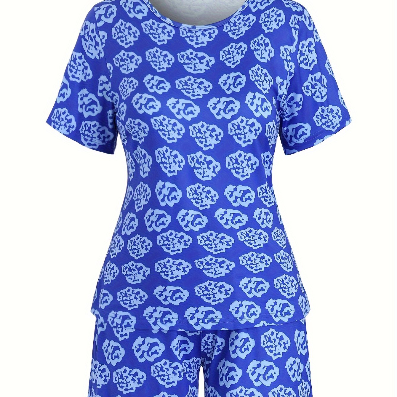 Casual Pajamas Set Women's Allover Print Tee & Shorts