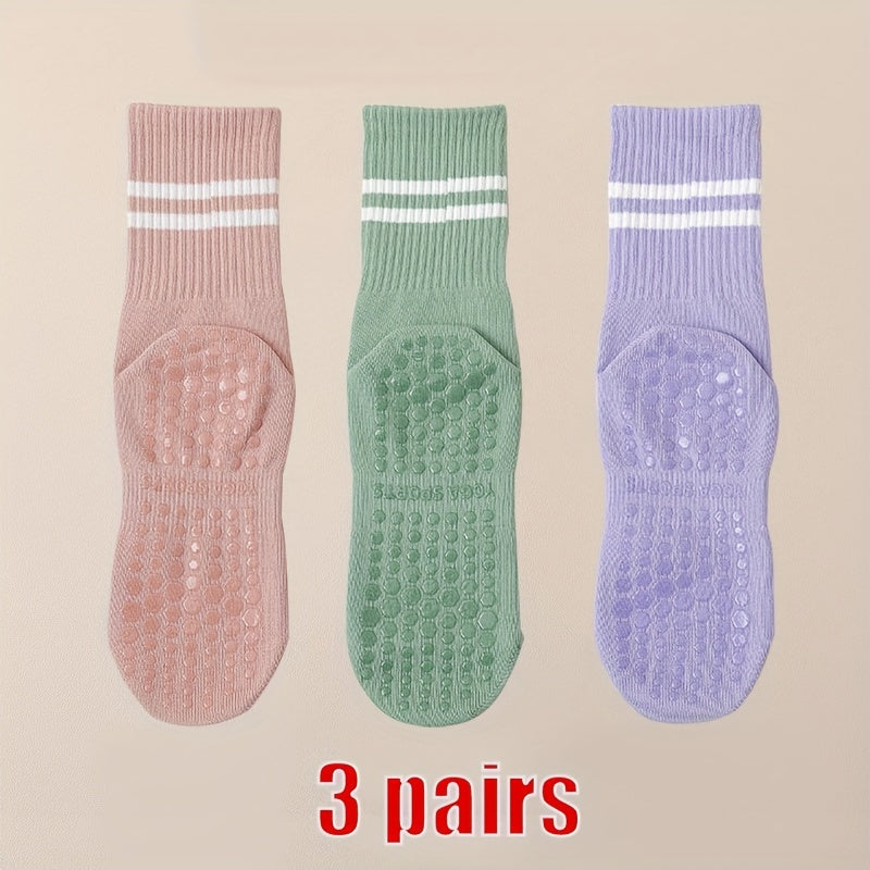 3 Pairs Yoga Socks Gym Pilates Sports Grip Socks Anti-slip