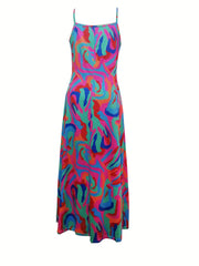 Abstract Print Spaghetti Dress V neck Cami Dress Women's Clothing