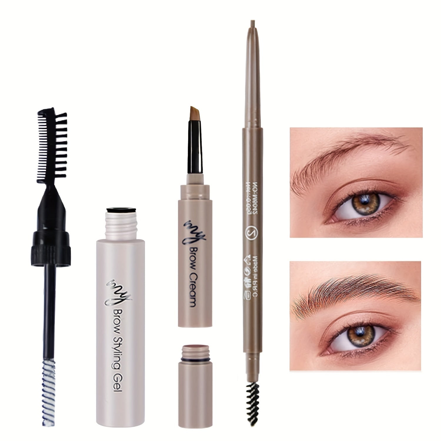 3-In-1 Brow Coloring Set: Gel, Pencil, Pomade - Brown