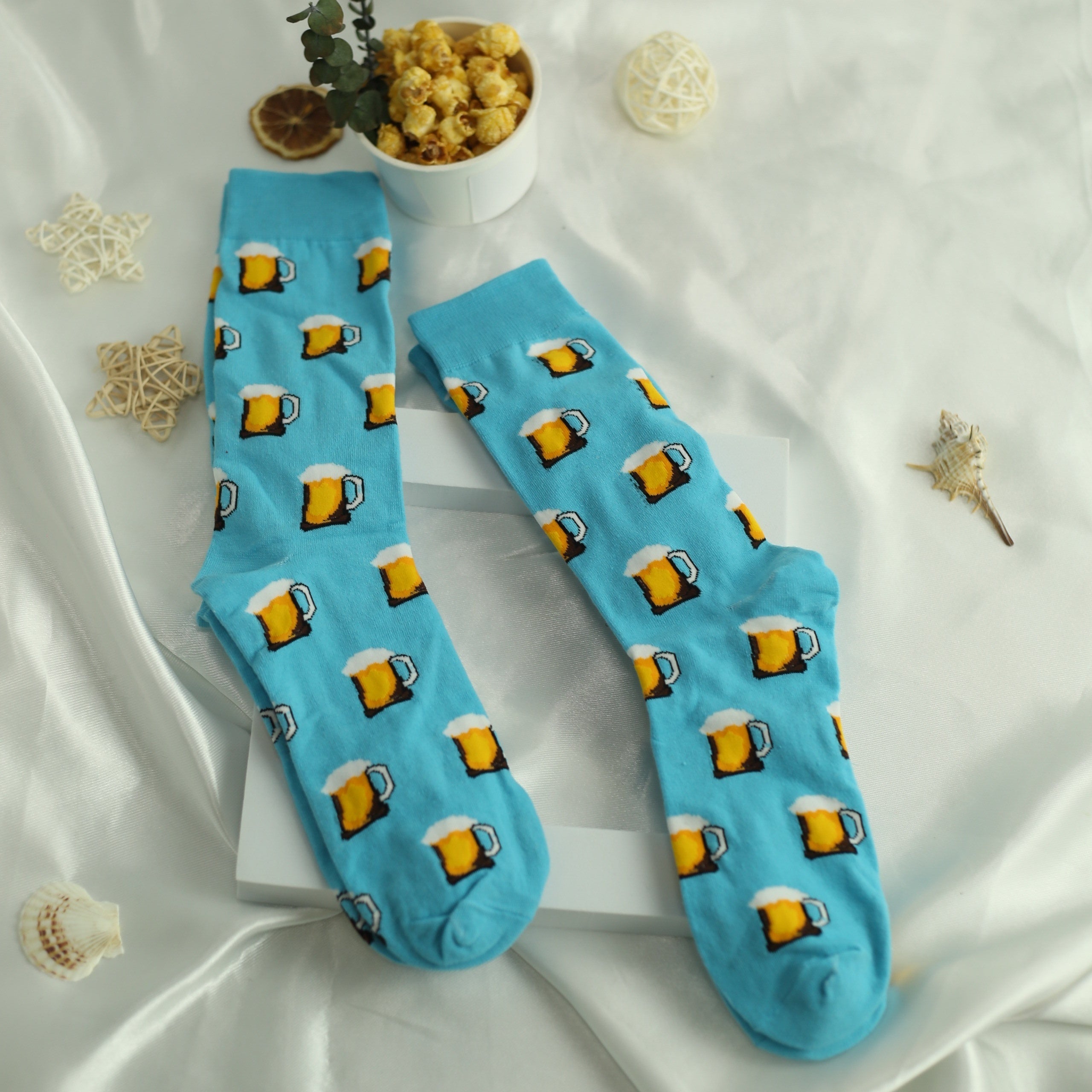 Men's Cartoon Beer Crew Socks 2 Pairs