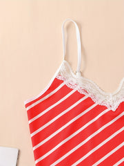 Striped Print Pajama Set V Neck Cami Top & Shorts Women's Sleepwear