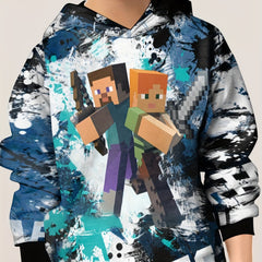 Pixel Warrior Print Hoodie Boys Comfy Sweatshirt