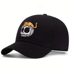 Skull Cat Embroidered Baseball Cap Unisex Cartoon Sun Hat Adjustable