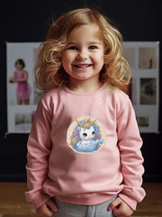 Girls Unicorn Pattern Crew Neck Sweatshirt For Spring Fall