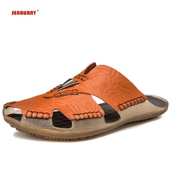 SENBURNY Men's Closed toe Leather Slides Slippers Sandals