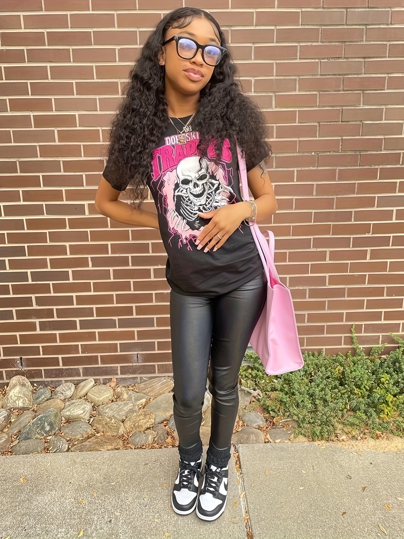 Halloween Skull Graphic T-shirt Women Round Neck Short Sleeve Tee