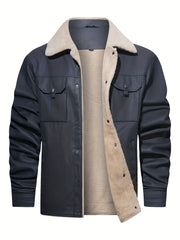 Men's Classy Fleece PU Jacket with Fur Collar