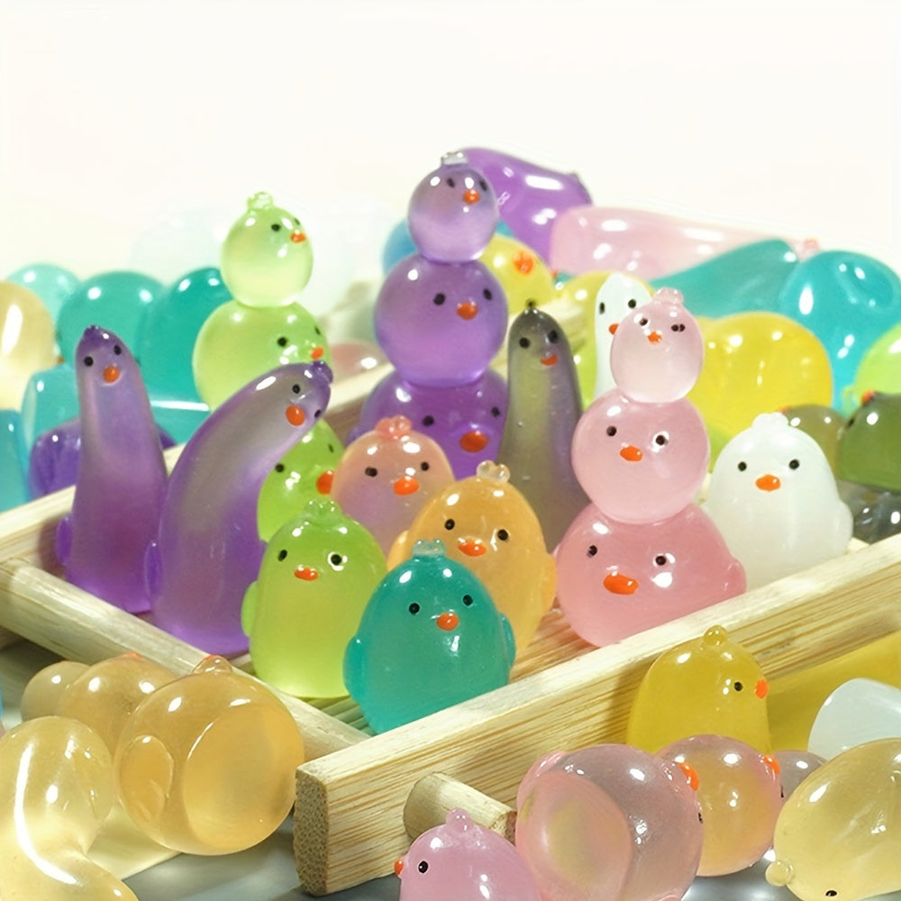 5pcs Luminous Chicken Decoration Resin Micro Landscape Ornament DIY Funny