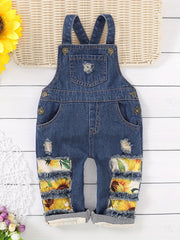 Baby Girls Sunflower Pattern Denim Overalls