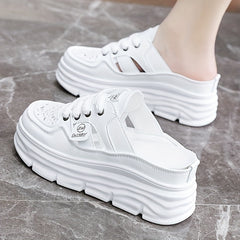 Women's Comfy Stylist Platform Chunky Half Slippers Walking Shoes