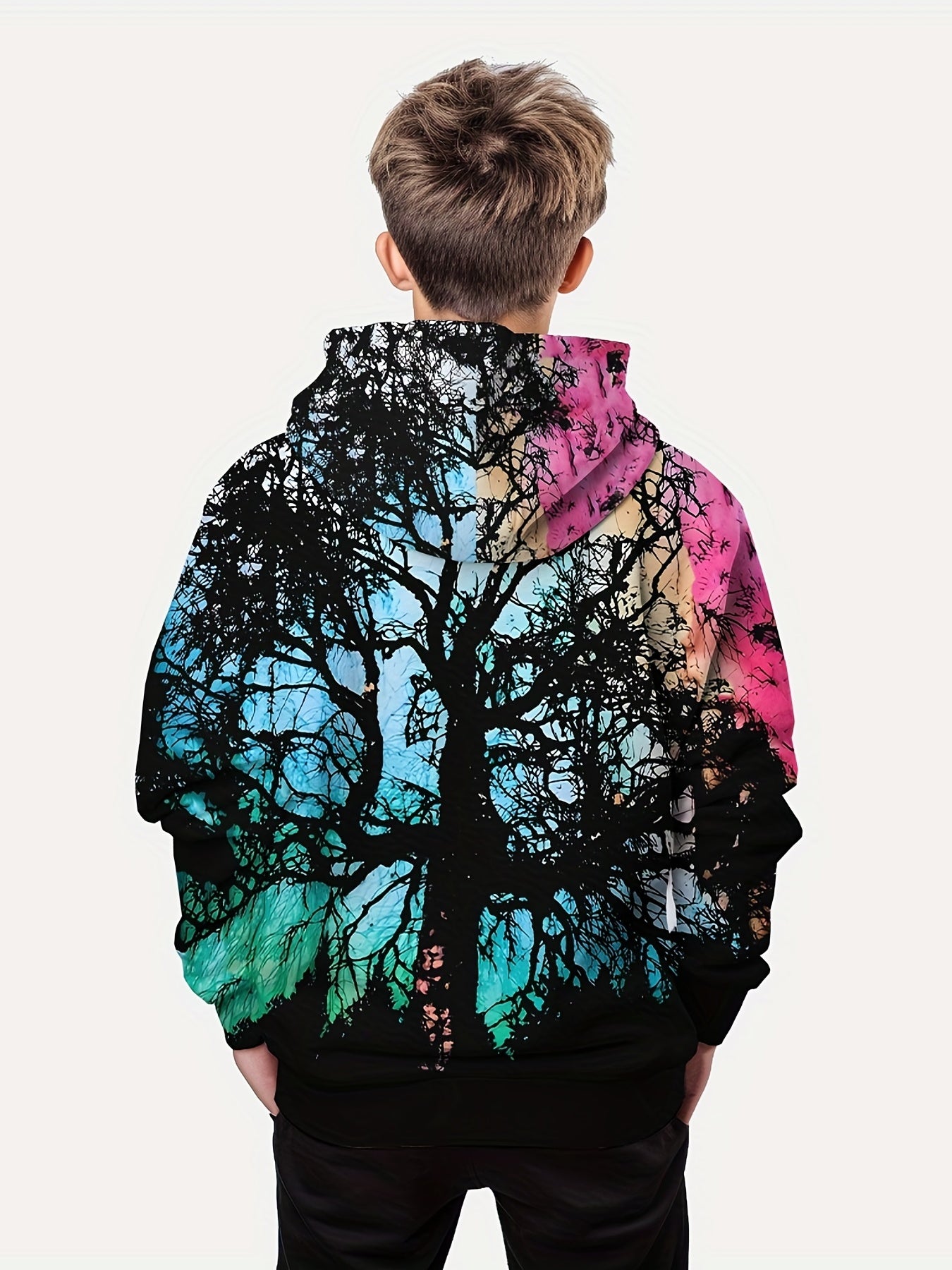Tree 3D Print Boys Casual Hooded Sweatshirt For Spring Fall