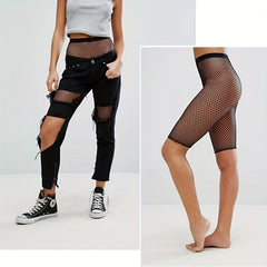 Solid High Rise Stretchy Fishnet Biker Stockings