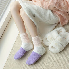 6 Pairs Colorblock Fuzzy Socks - Comfy & Warm Mid Tube Socks