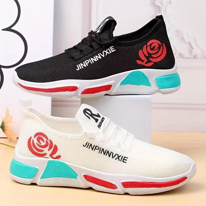 Women's Flower Pattern Lace Up Platform Sneakers