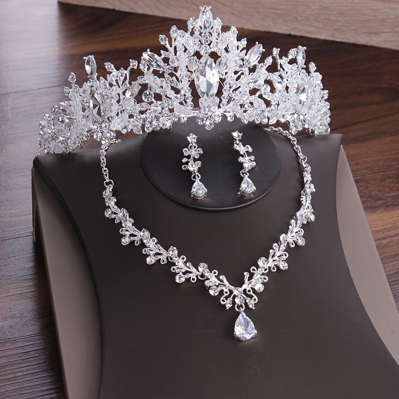 Crystal Bridal Jewelry Set Crown Tiaras Earrings Choker Necklace