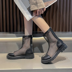 Women's Hollow Out Ankle Boots Round Toe Back Zipper Shoes