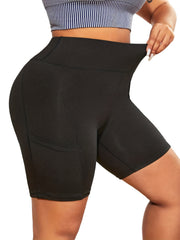 Women's Plus Size High Waisted Biker Shorts with Phone Pocket