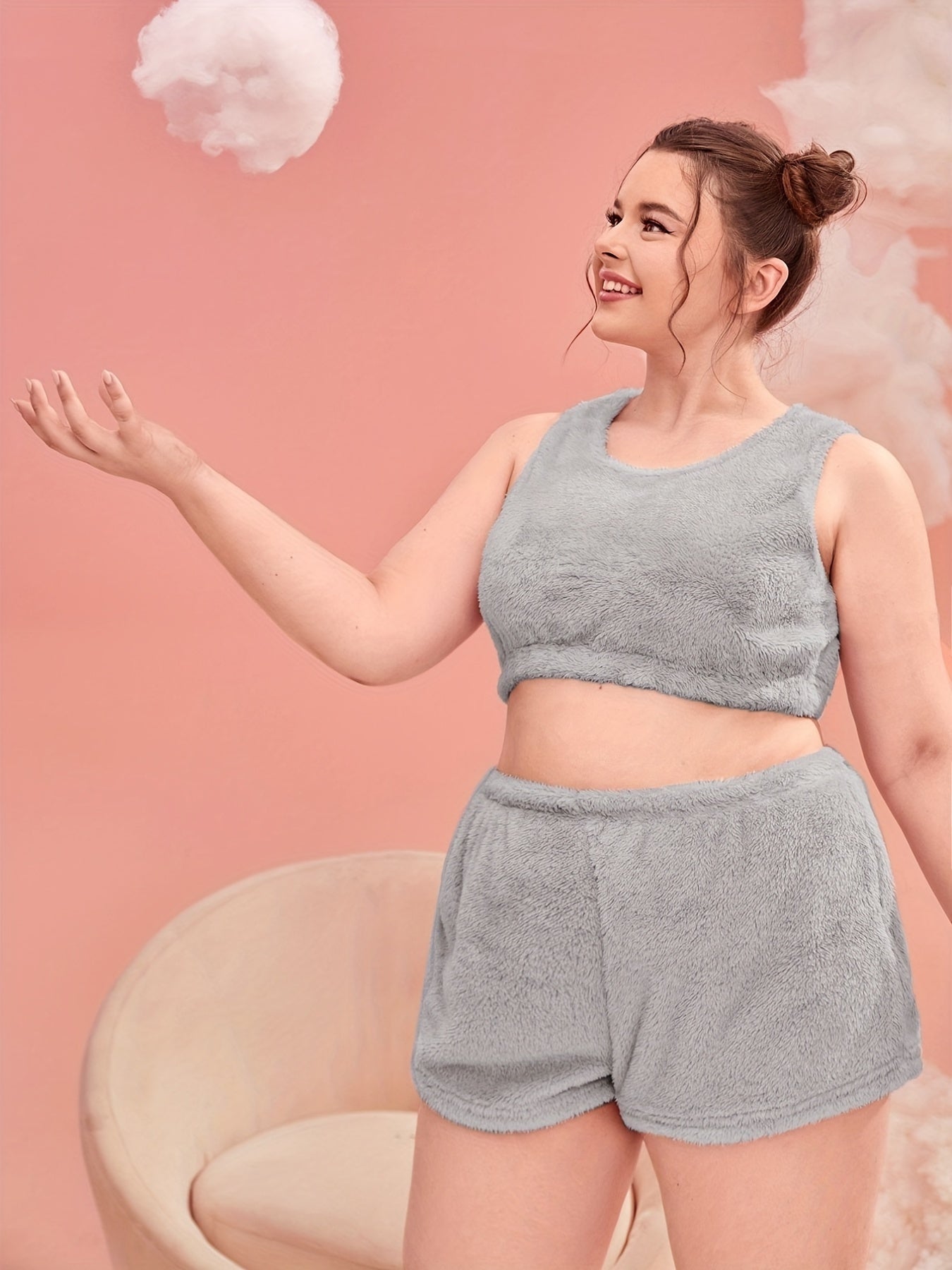 Plush Crop Tank & Shorts Pajamas Set Two Piece