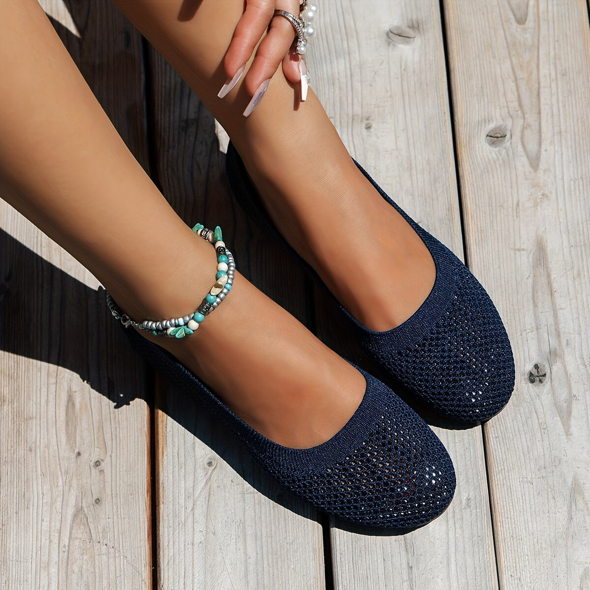 Women's Solid Knit Slip On Shoes Soft Sole Breathable Casual Outdoor Shoes