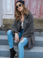 Women's Plush Cardigan Sweater Tops Loose Long Sleeve Outwear Coat