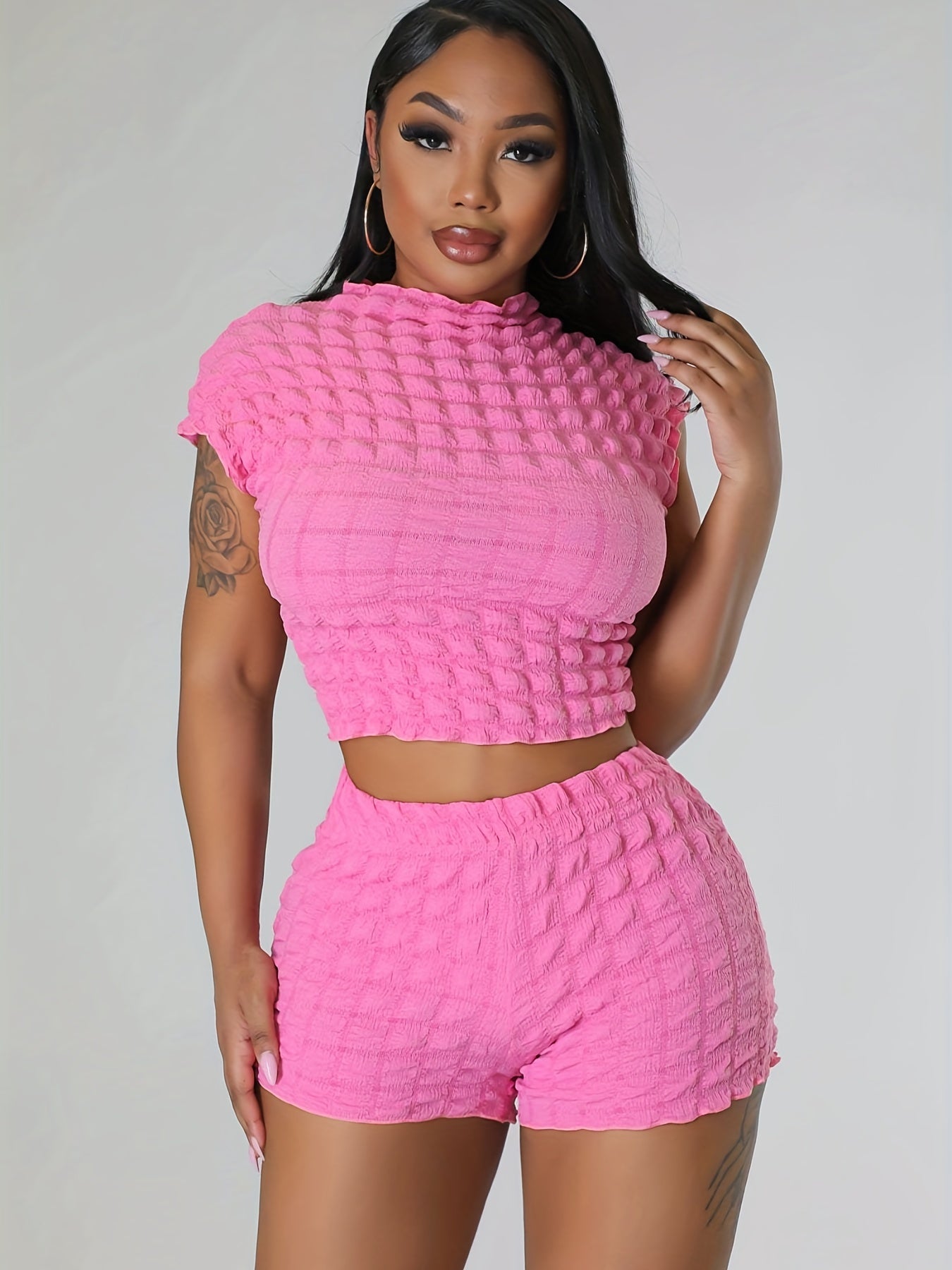 Bubble Yoga Sports Suits Y2K Style Crop Top & Shorts Women's Activewear