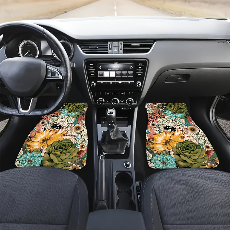 4pcs Colorful Floral Car Floor Mats Absorbent Non-slip Mat
