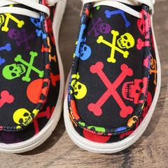Colorful Skeleton Ghost Print Skate Shoes Lightweight Low Top Board Shoes