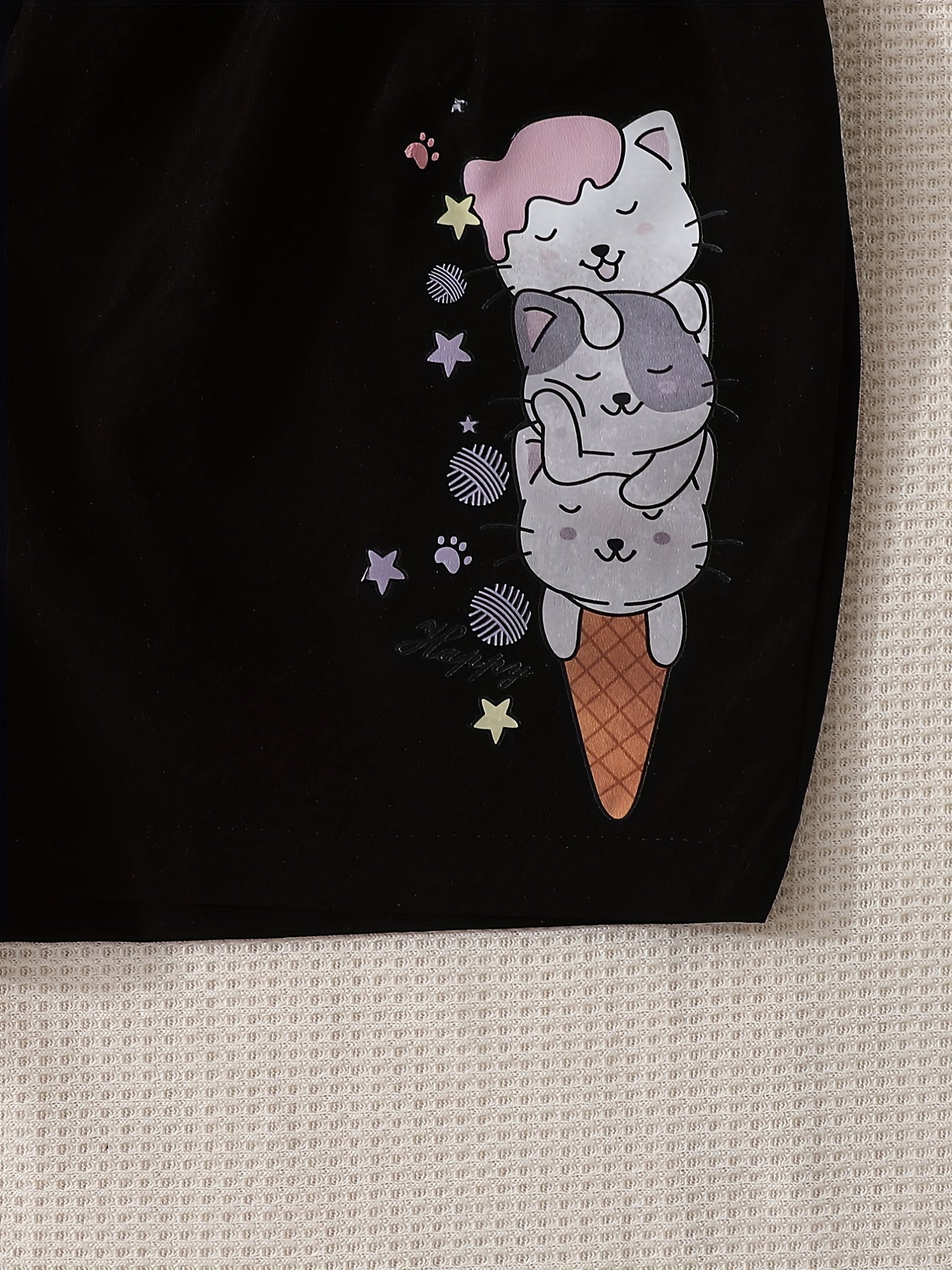 Toddler Girls Ice Cream Cat Graphic Elastic Waist Casual Sports Track Shorts