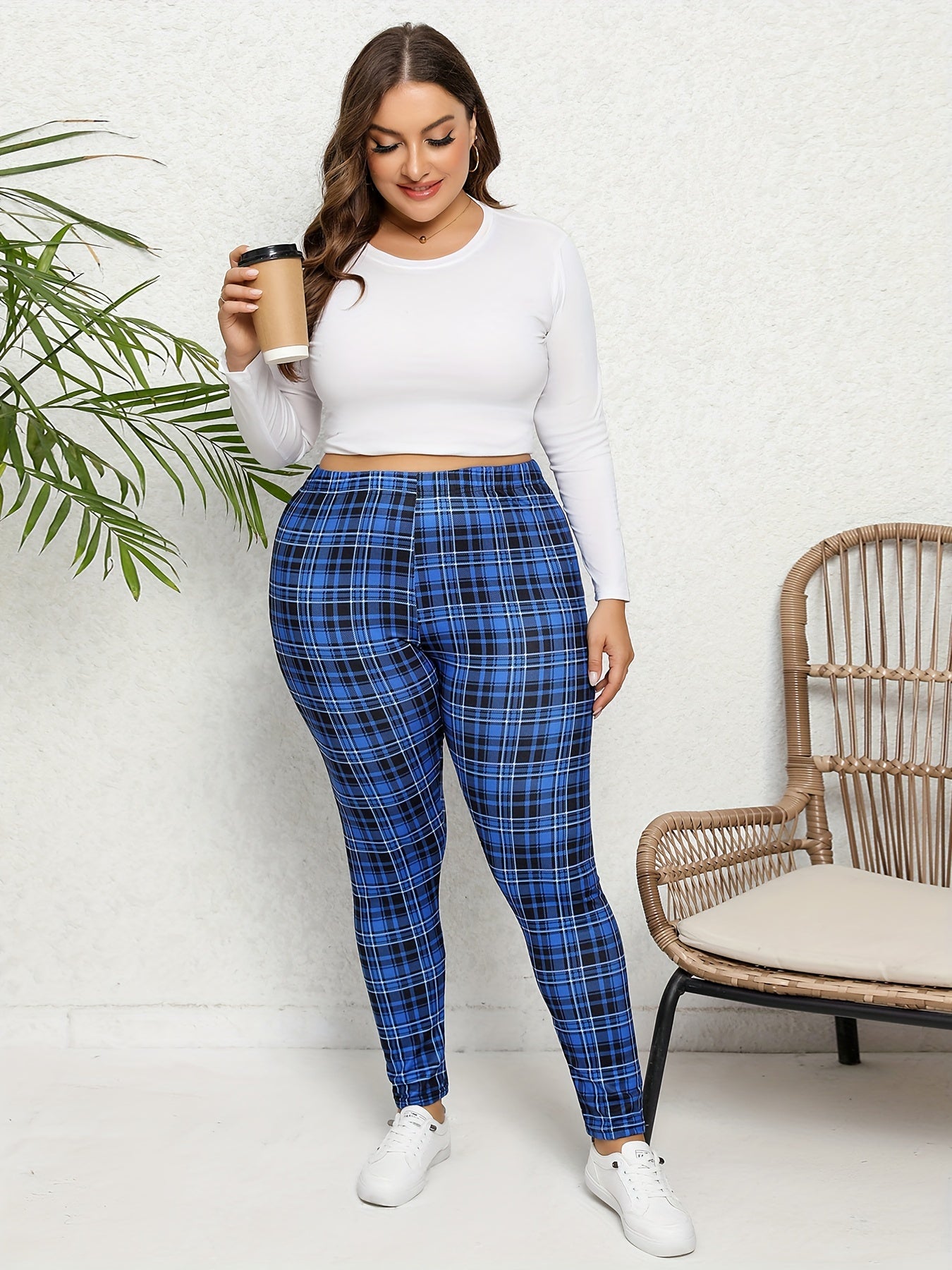 Plaid Print High Rise Skinny Leggings