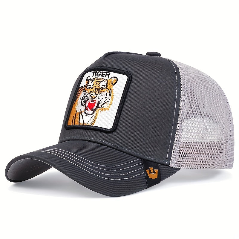Tiger Patch Mesh Trucker Hat Unisex Breathable Sunshade Baseball Cap