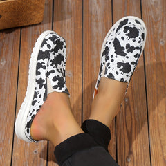 Men's Cow Print No Tie Slip On Loafers