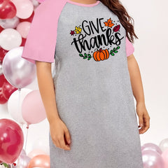 Pumpkin Print Raglan Sleeve Tee Sleep Dress