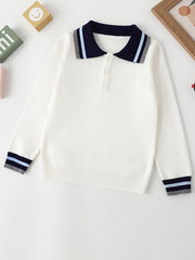 Boys College Style Knit Uniform Long Sleeve Polo Shirt