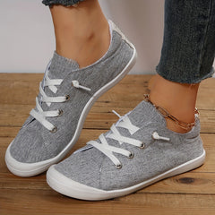 Women's Grey Flat Canvas Shoes Low Top Lace Up Sneakers