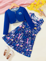 2pcs Dino Tank Dress & Cardigan Set for Girls - Floral Dinosaur Print Outfit