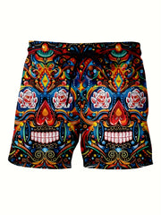 Men's Skull Sketch Drawstring Shorts for Outdoor Activities