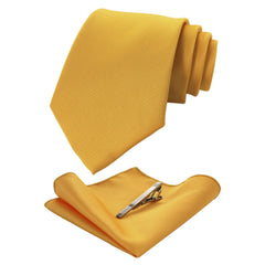 Men's Yellow Tie & Pocket Towel & Tie Clip Set