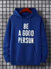 Good Person Men's Letter Print Hoodie Casual Drawstring Hooded Sweatshirt