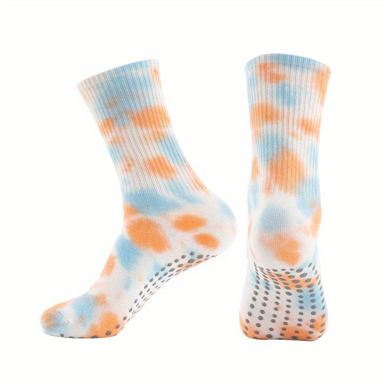 Women's Tie Dye Non-Slip Yoga Socks Medium Length Sports Socks