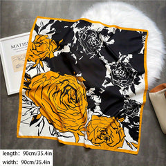 Large Rose Print Square Scarf Vintage Block Shawl Head Wrap Bandana