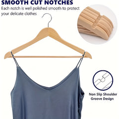 6pcs Slim Wooden Hangers 360° Rotating Hooks Solid Wood Shoulder G